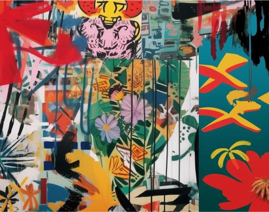 Colorful abstract art with various patterns and shapes