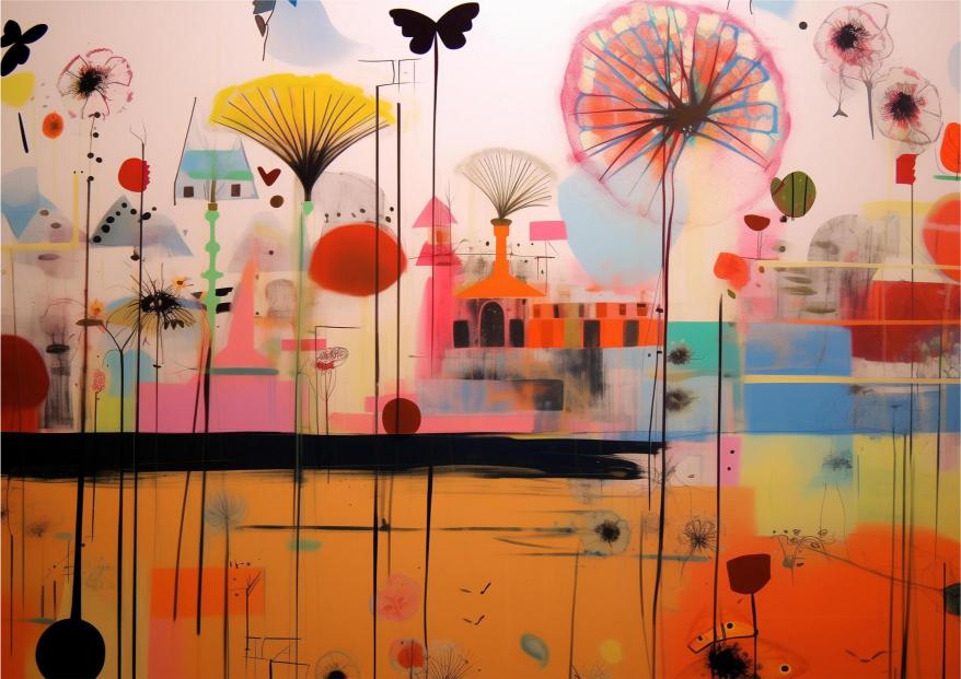 Colorful abstract artwork with geometric shapes and patterns