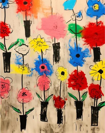 Colorful flower drawings on a textured beige background