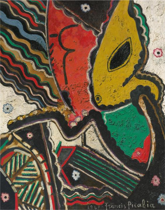 Abstract artwork with colorful patterns and shapes
