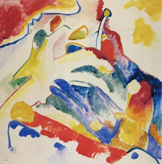 Abstract artwork with vibrant colors and dynamic shapes