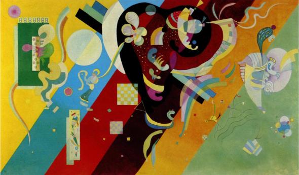 Colorful abstract painting with geometric shapes and vibrant colors