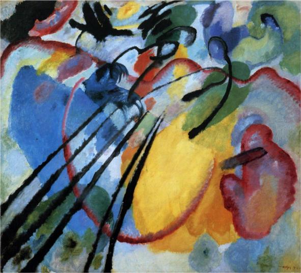 Abstract painting with vibrant colors and dynamic lines