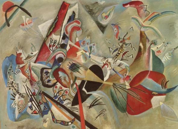 Abstract artwork with colorful geometric shapes and patterns