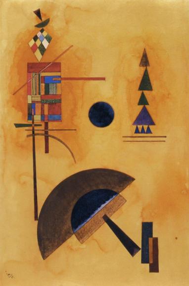 Abstract art piece with geometric shapes on a beige background