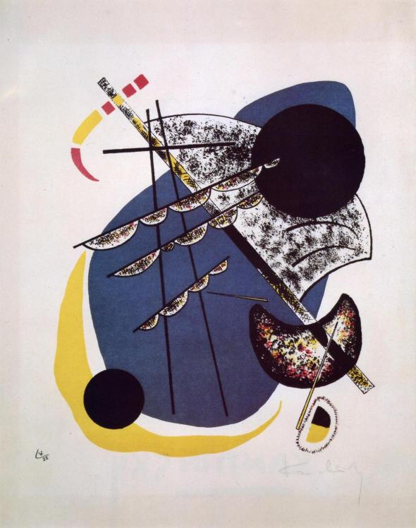 Abstract art piece with geometric shapes and colors on a white background