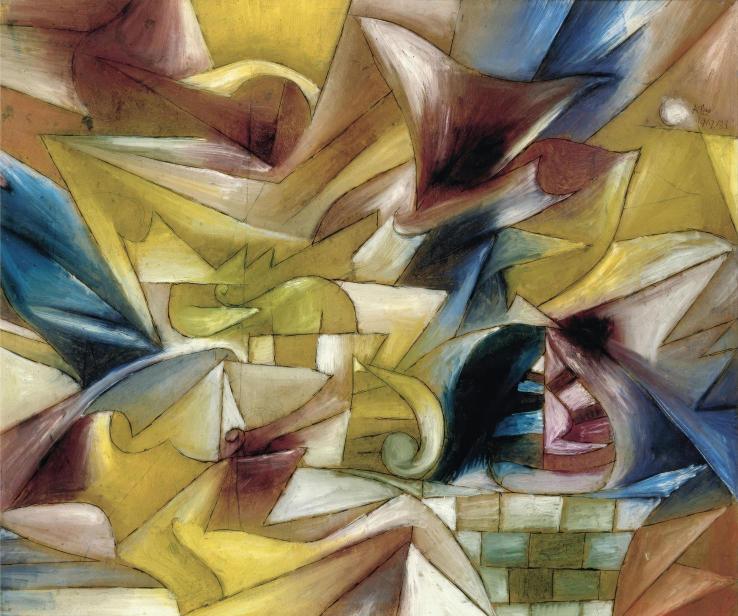 Abstract artwork with geometric shapes and vibrant colors