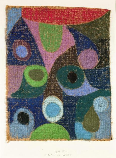 Abstract art piece with colorful geometric shapes on a textured background