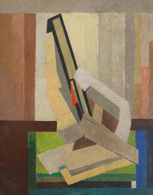 Abstract art piece with geometric shapes and color blocks