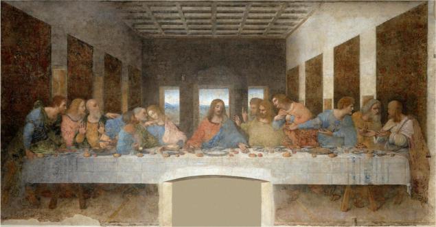 A famous artwork titled 'The Last Supper' by Leonardo da Vinci, depicting the scene of Jesus and his disciples on the eve of his crucifixion.
