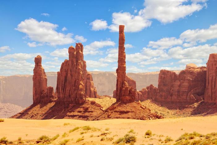 Scenic view of sandstone formations in Monument Valley Navajo Tribal Park.