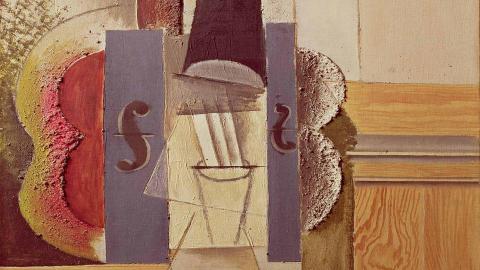 Abstract artwork with geometric shapes and textures