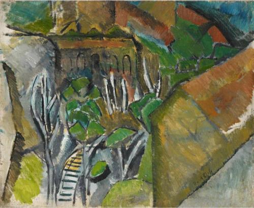 Abstract artwork with geometric shapes and colors