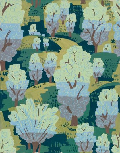 Patterned fabric with trees and nature design