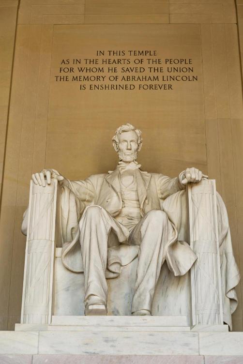 Statue of Abraham Lincoln at the Lincoln Memorial in Washington, DC.