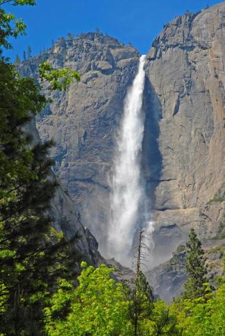 A poster featuring a photograph of a waterfall, identified as Bridalveil Fall, in Yosemite National Park, California.