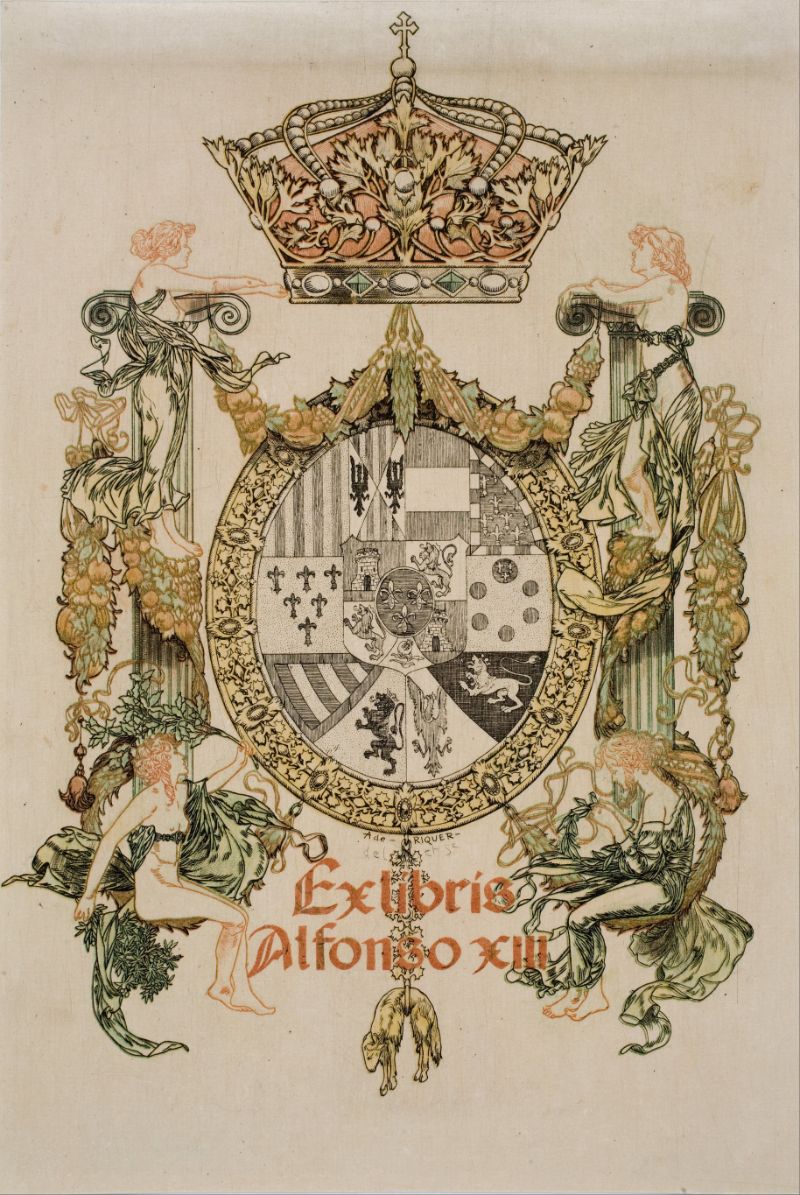 Vintage Art - Alexandre de Riquer - Book-plate of Alfons XIII