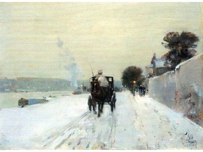 Hassam Childe - Along the Seine, Winter by Hassam Childe