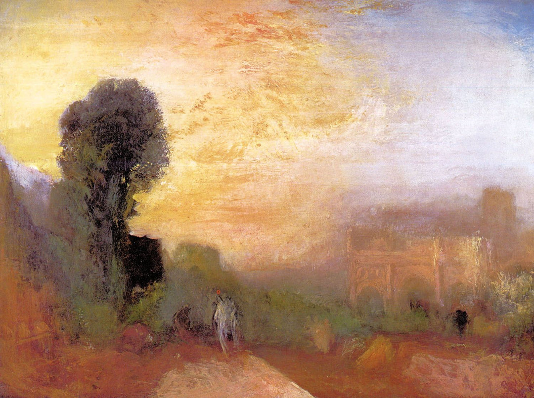 A painting featuring the Arch of Constantine in Rome with a warm color palette and atmospheric perspective.