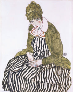 Egon Schiele - Edith with Striped Dress, Sitting by Schiele