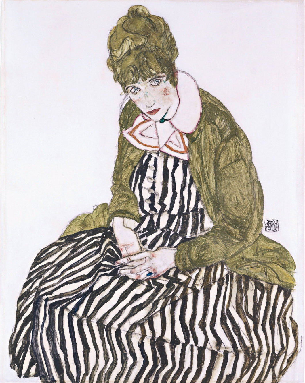 Egon Schiele - Edith with Striped Dress, Sitting by Schiele