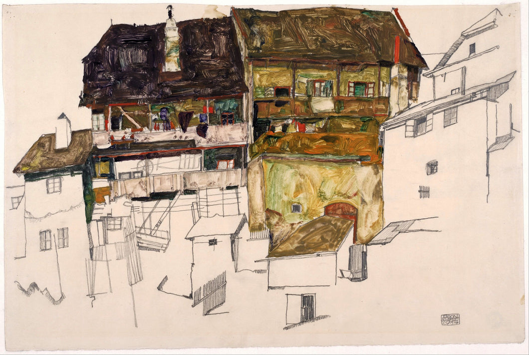 Egon Schiele - Old Houses in Krumau by Schiele