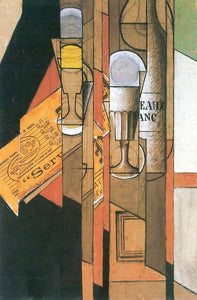 Juan Gris - Glasses, newspaper and wine bottle