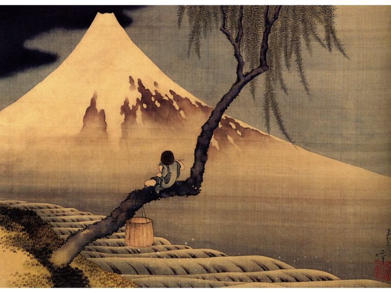 Hokusai - Boy in Front of Fujiama by Hokusai
