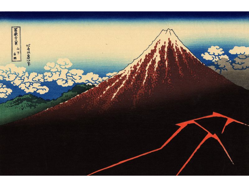 Hokusai - Lightning Below the Summit by Hokusai