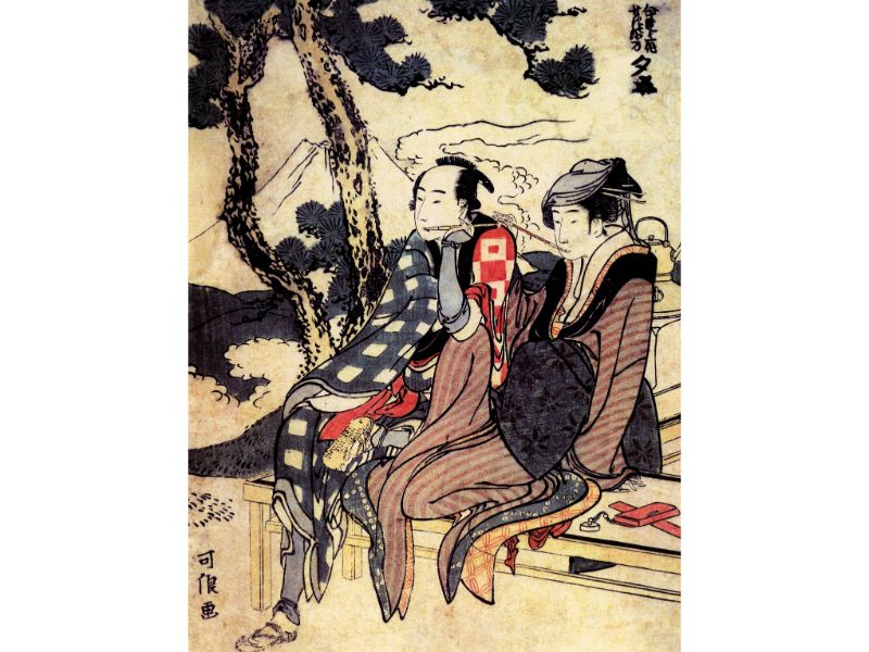 Hokusai - Traveling Couple by Hokusai