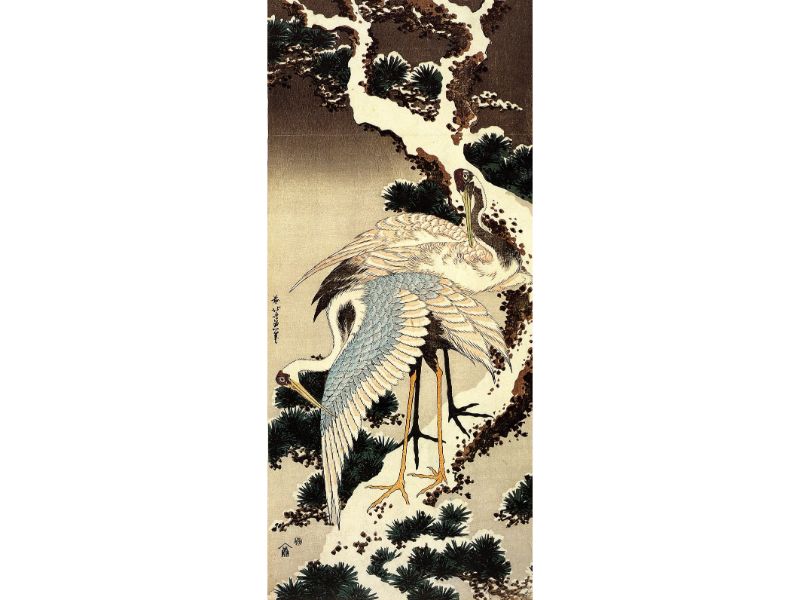 Hokusai - Two Cranes on a Pine Covered with Snow by Hokusai