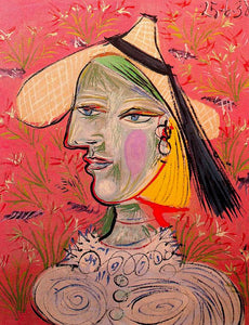 Picasso  Woman with Straw Hat on Flowery Background