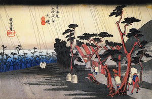 Rain on a town by the coast by Hiroshige