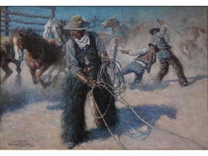 N.C. Wyeth - Roping Horses in the Corral by N.C. Wyeth