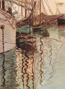 Egon Schiele - Sailboats in Wellenbewegtem Water (The Port of Trieste) by Schiele