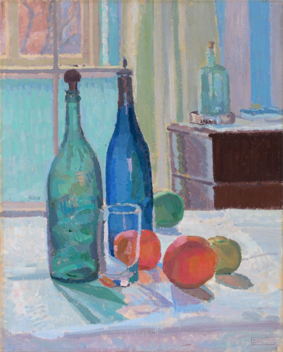 Spencer Gore - Blue and Green Bottles and Oranges