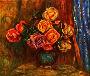 Renoir - Still life roses before a blue curtain