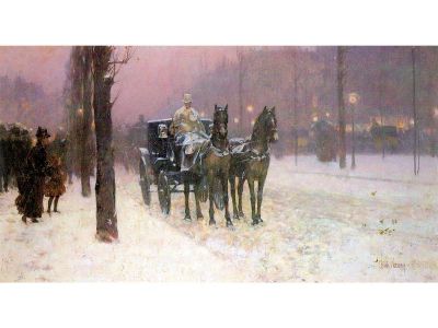 Hassam Childe - Street Scene with Two Cabs by Hassam Childe