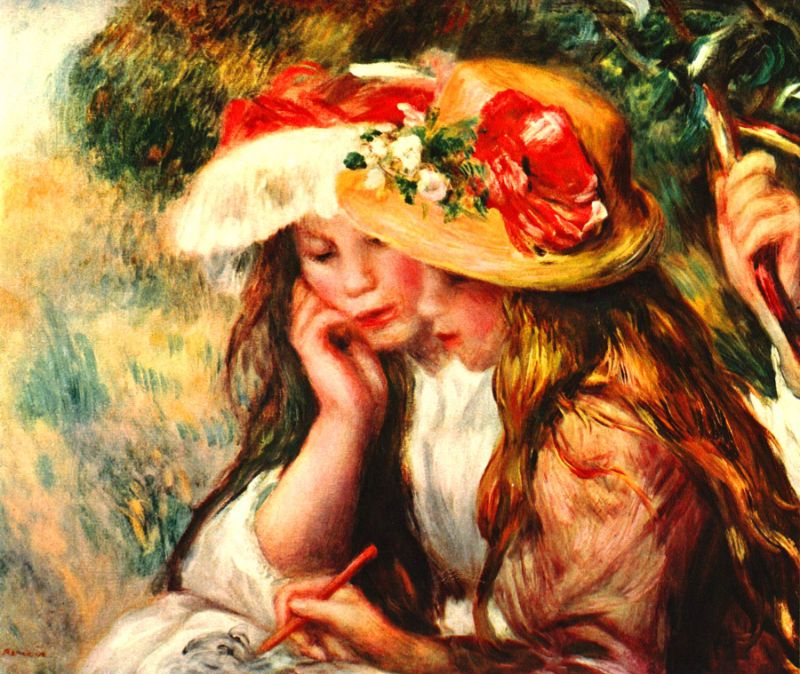 Renoir - Two reading girls in a garden