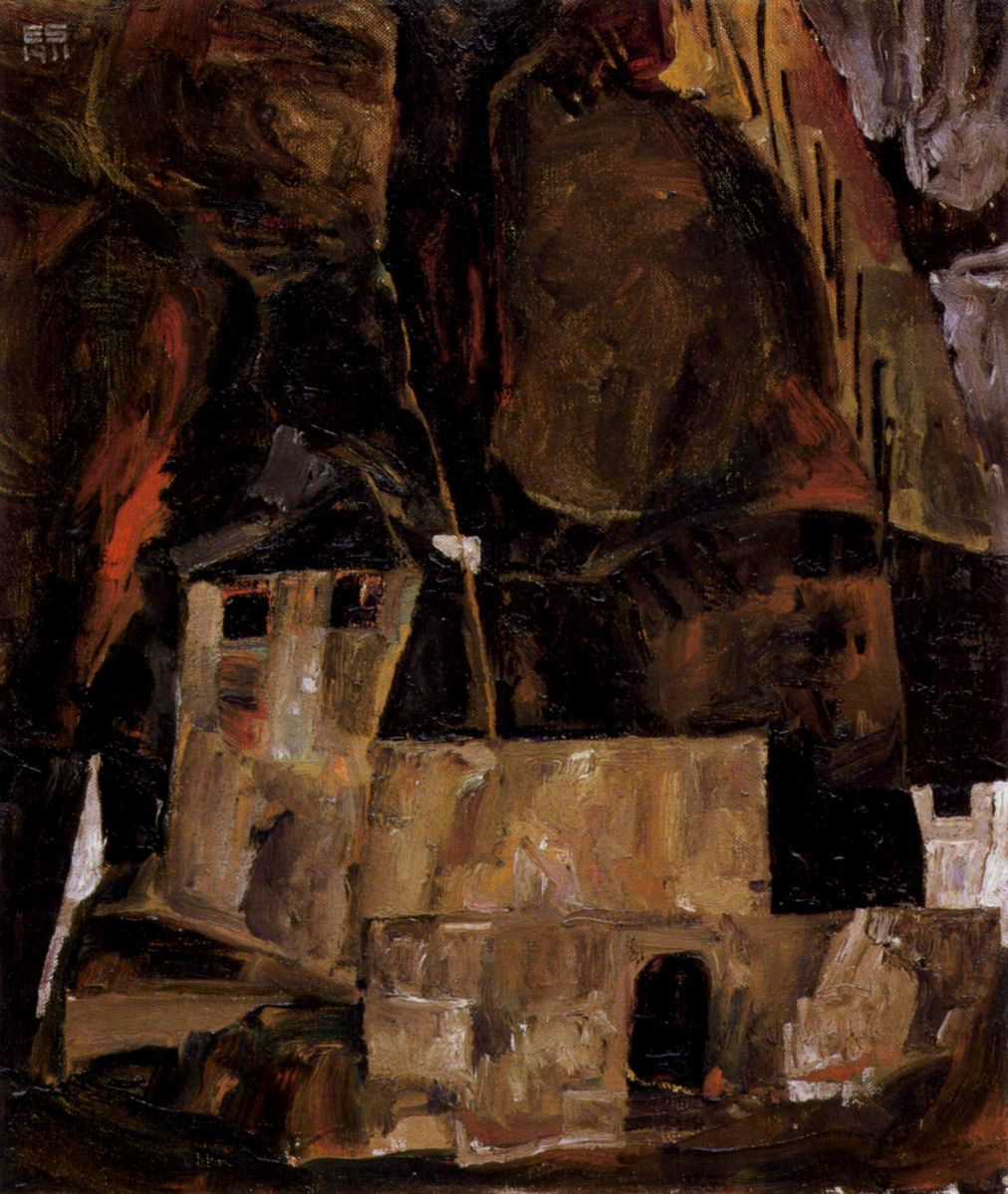 Egon Schiele - Wall and House and Terrain with Fence by Schiele