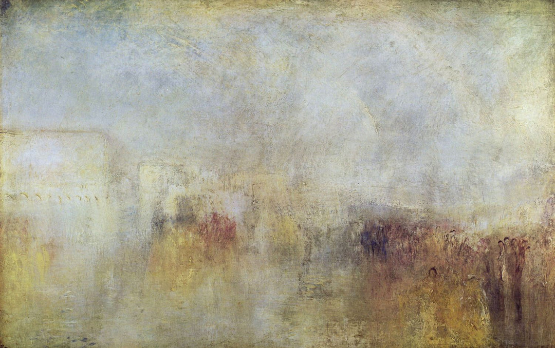 A print of 'Water Fete in Venice' by Joseph Mallord Turner, featuring abstract and impressionistic elements in a soft color palette.